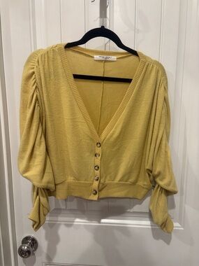 PROJECT SOCIAL T Yellow V-Neck Button Cardigan with Tie Sleeves